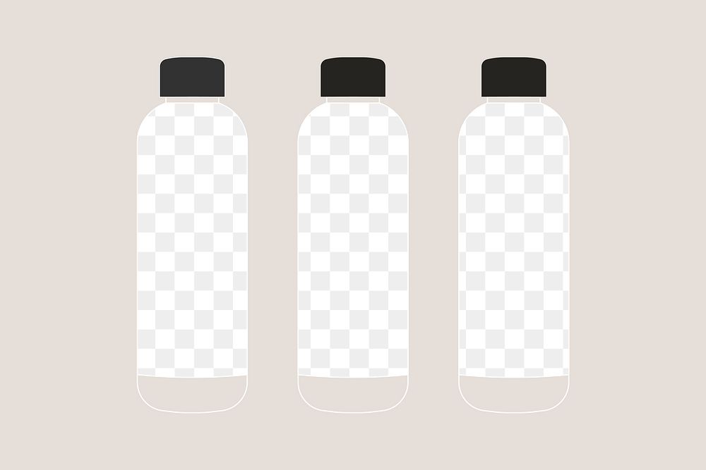 Water bottle png transparent design sticker, zero waste container illustration set