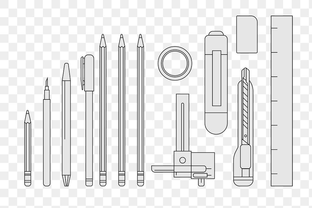 Stationery png outline sticker illustration set