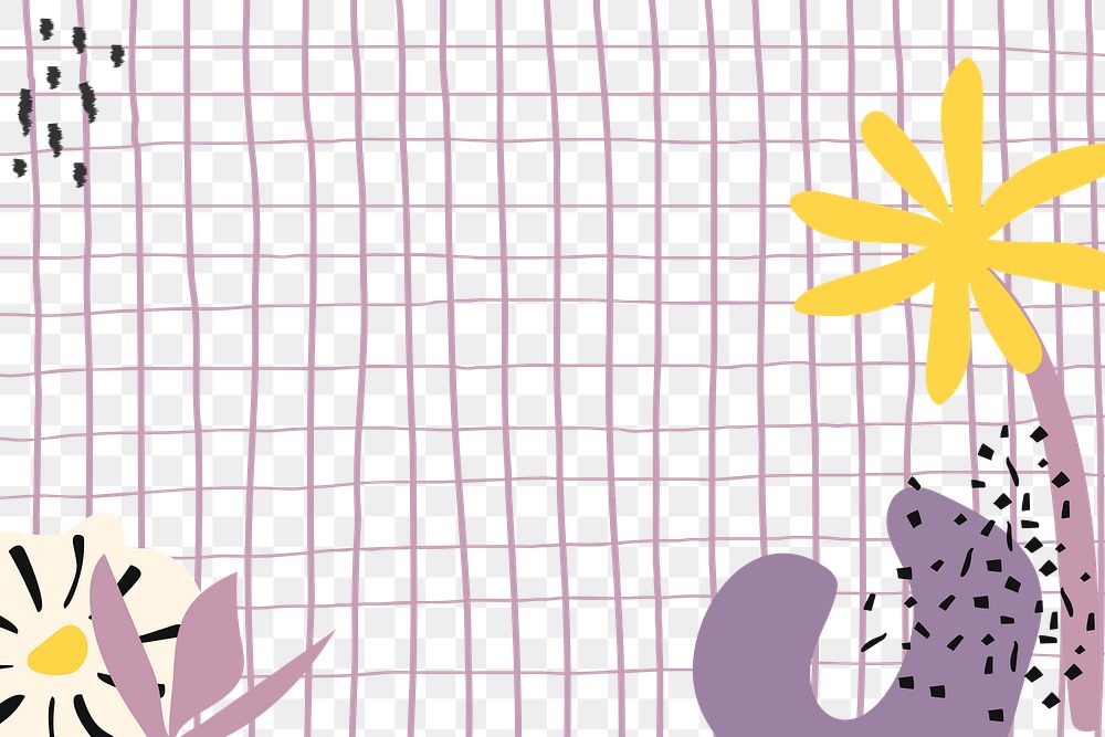 Flower png transparent background, purple grid pattern design
