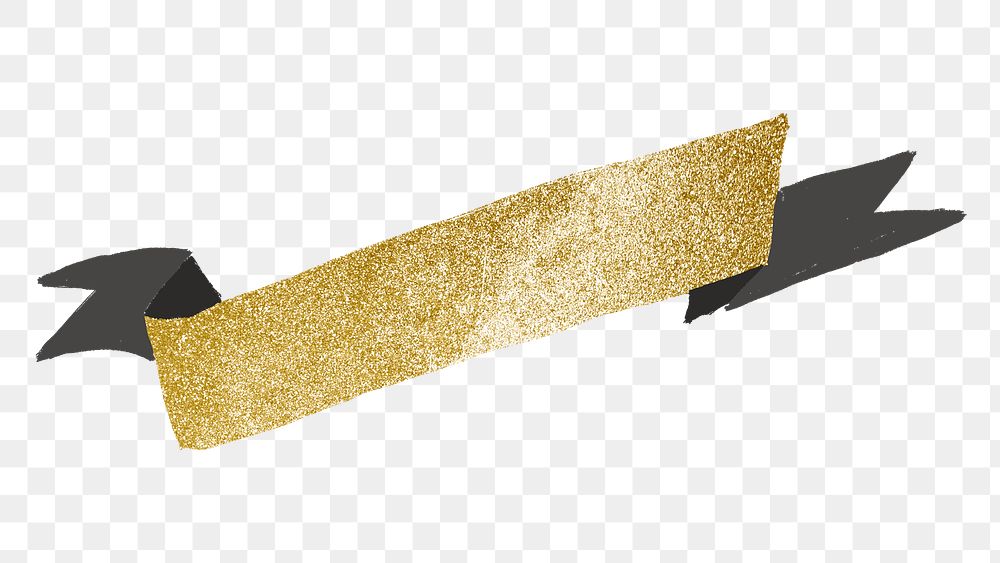 Ribbon banner PNG sticker, glitter gold and black graphic
