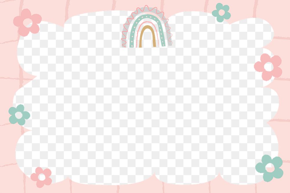 Flower frame PNG clipart, doodle rainbow border design