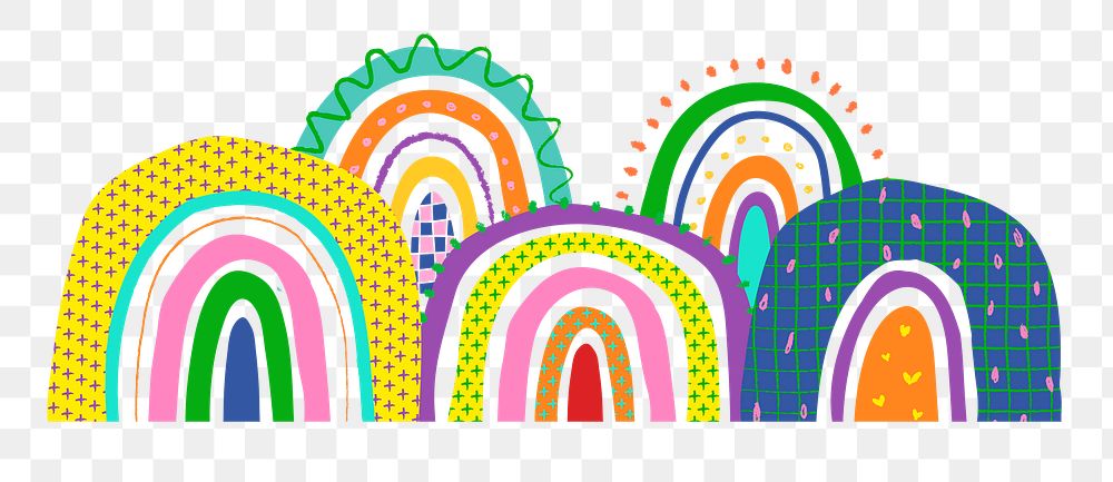 Rainbow PNG border design in funky doodle style