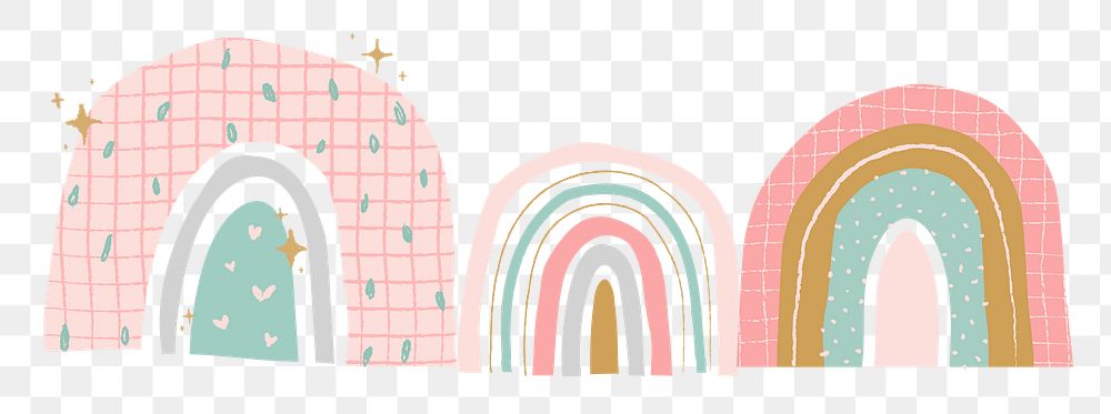 Rainbow PNG border design in cute doodle style