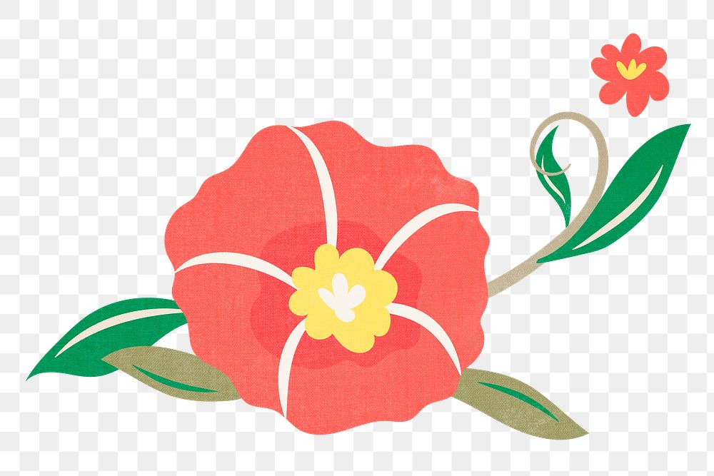 Red flower sticker png, spring clipart illustration
