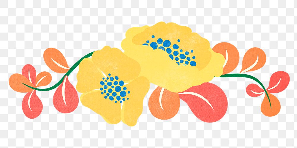 Flower divider png, yellow cute sticker illustration