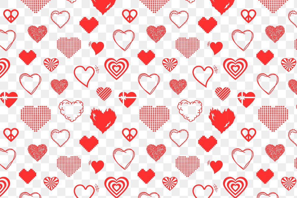 Heart pattern PNG transparent background, cute red design