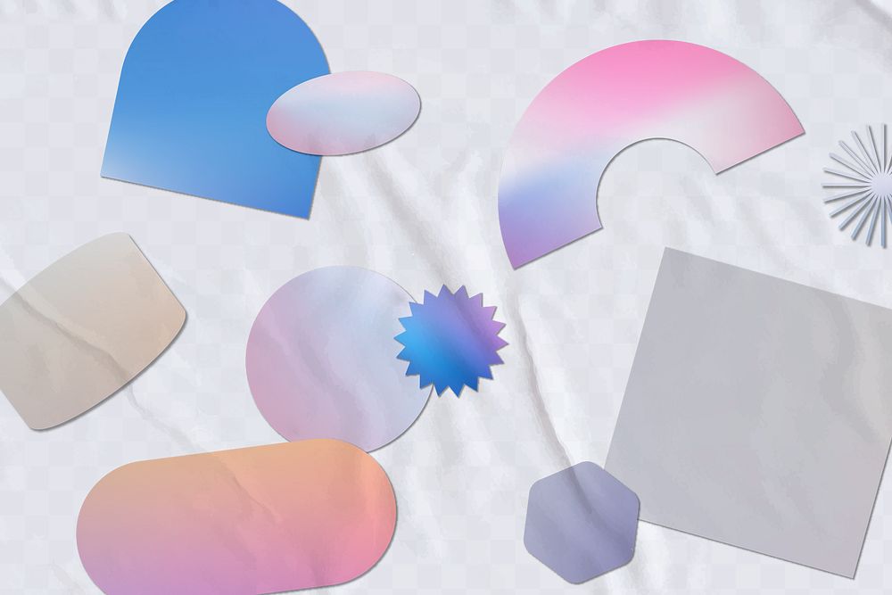 Abstract memphis png transparent background, holographic gradient geometric shapes