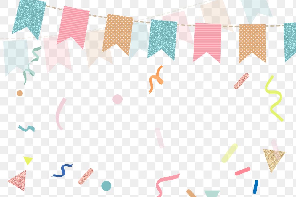 Birthday party png background, colorful ribbons, festive design