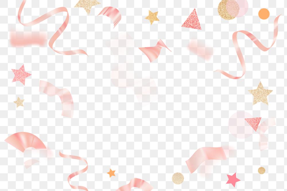 Ribbon confetti png frame, pastel pink glittery design