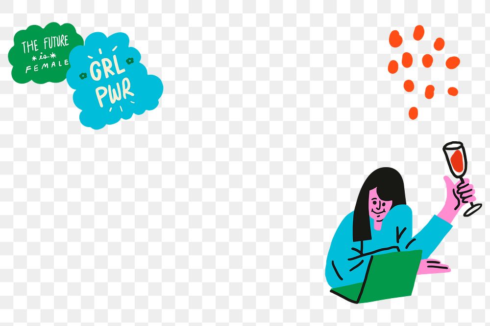 Girl power png border frame with woman character celebrating 