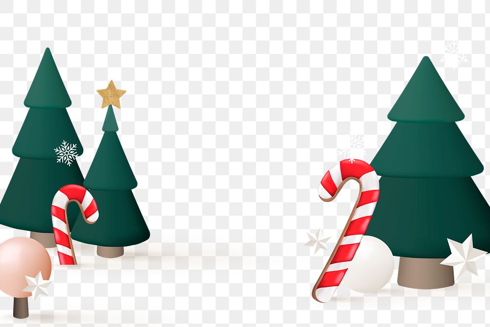 Winter png transparent background, 3D Christmas tree and candy cane