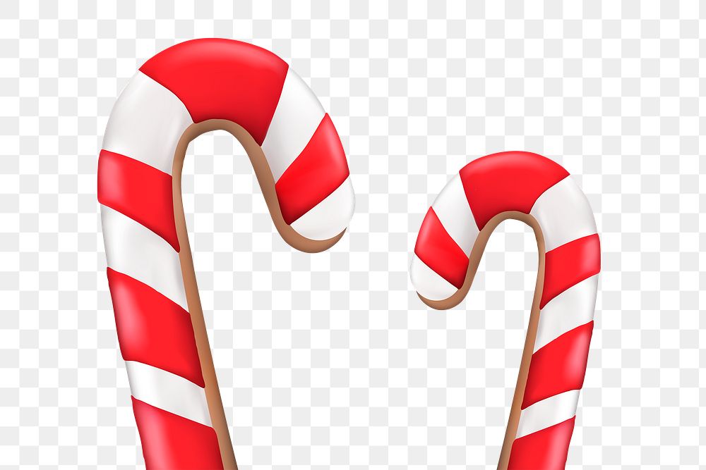 Candy cane png 3D sticker, white and red stripes