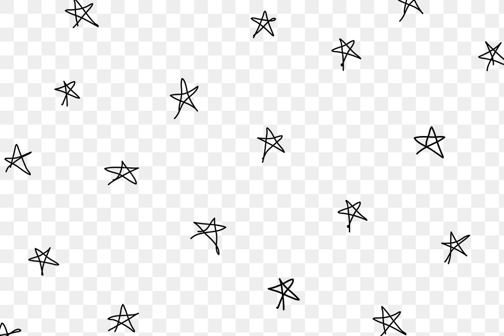 Star pattern png, transparent background, black doodle design