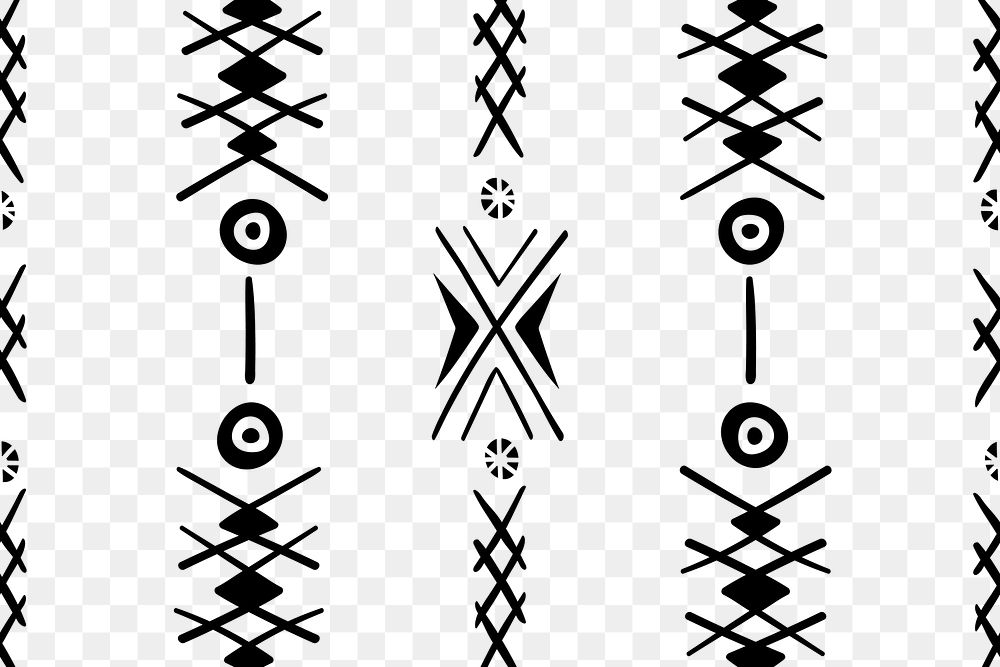 Tribal pattern png transparent background, black and white geometric design
