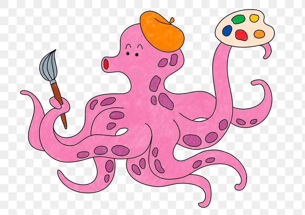 Octopus cute png sticker, colorful animal illustration