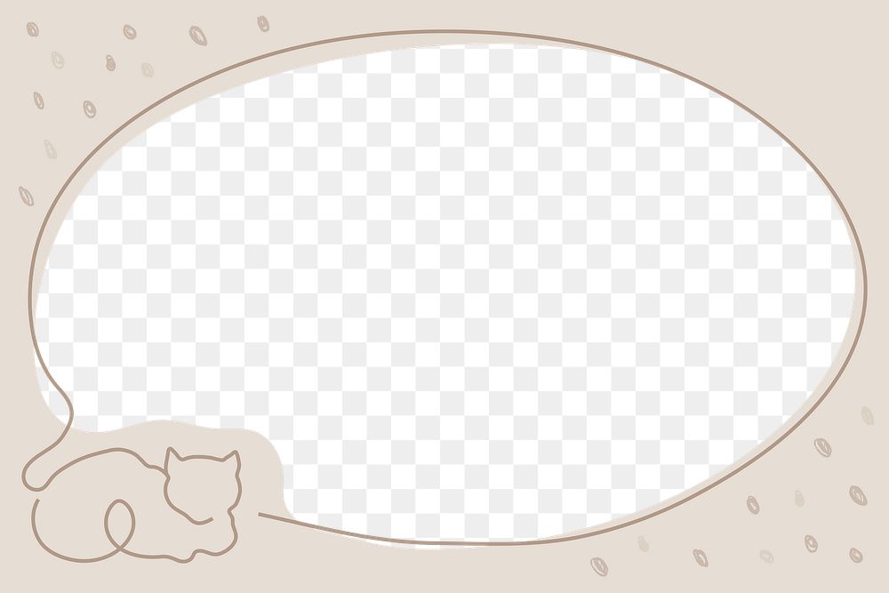 Cat frame png, beige transparent background, line art animal illustration