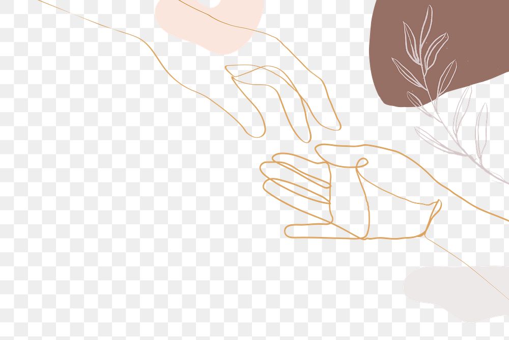 Two hand and leaf  png background transparent, line art style