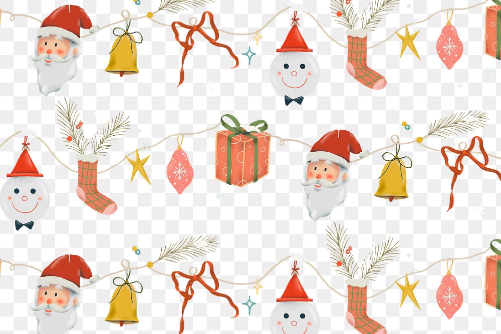 Christmas pattern png, transparent background, cute winter holidays illustration