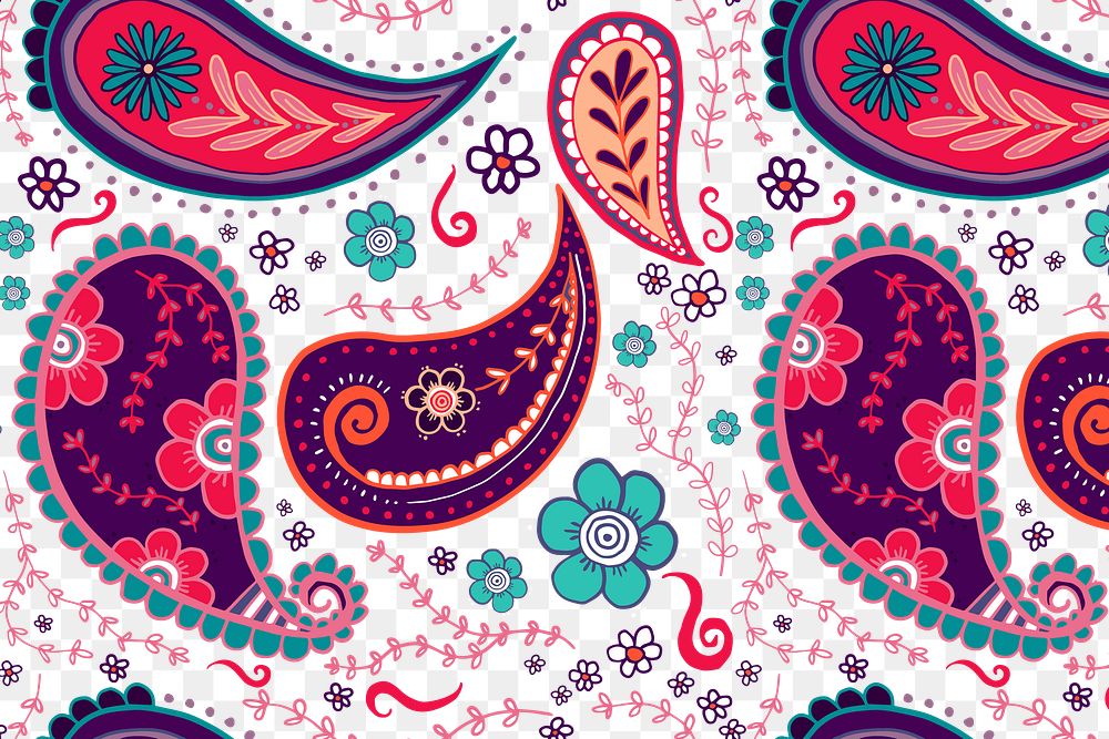 Pink paisley pattern background png, Indian mandala colorful illustration