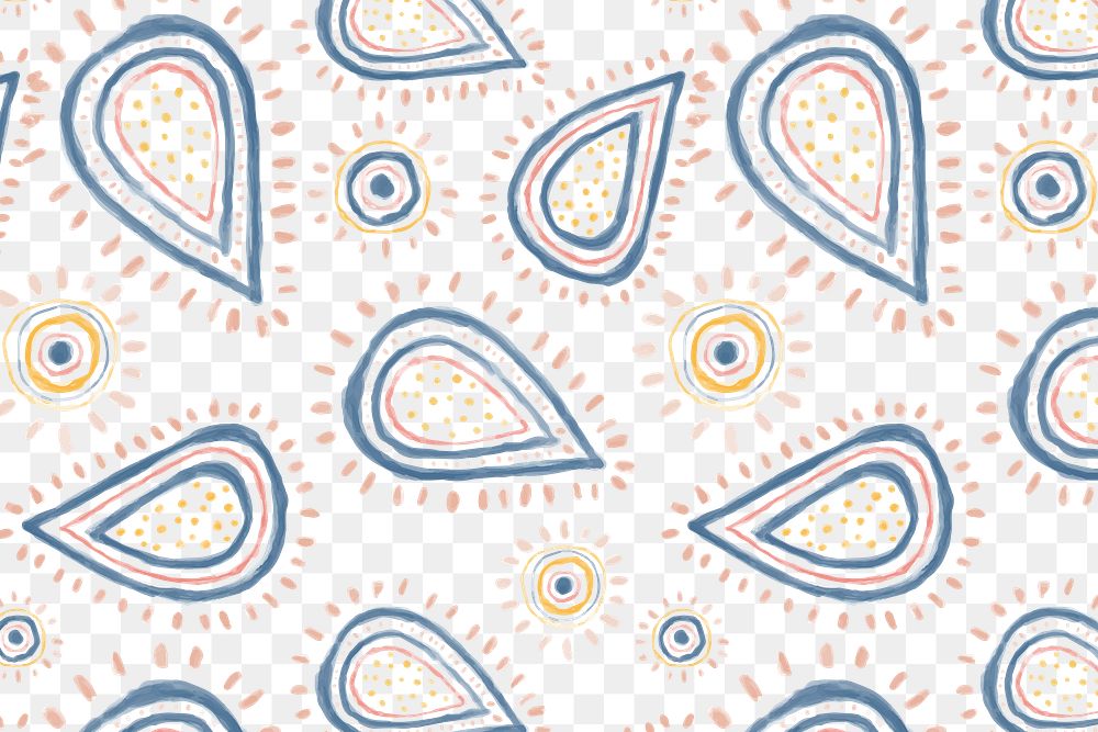 Paisley doodle png background, cute pattern in blue pastel for kids
