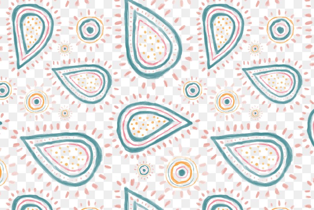 Paisley doodle png background, cute pattern in green pastel for kids