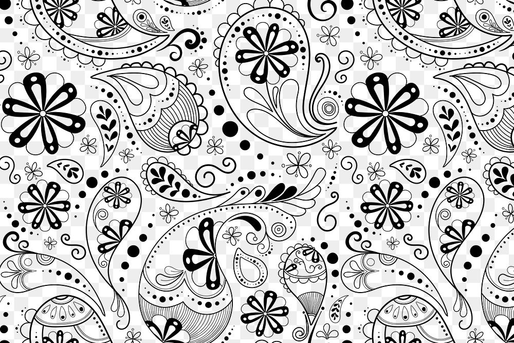 Paisley pattern background png, mandala abstract illustration in black