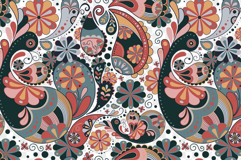 Retro paisley background png transparent, aesthetic floral pattern