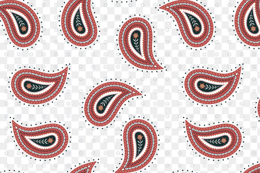 Paisley floral background png transparent, simple pattern in red