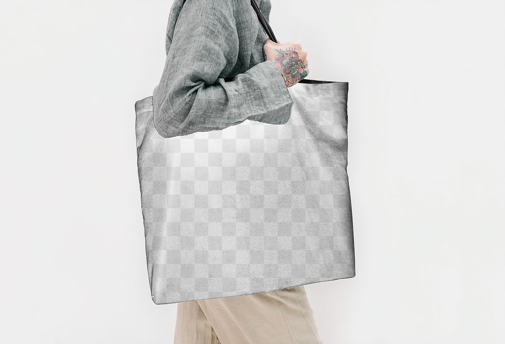 Tote bag png mockup, transparent reusable accessory