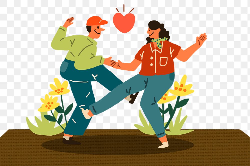 Cartoon couple dancing png, Valentine&rsquo;s celebration illustration on transparent background