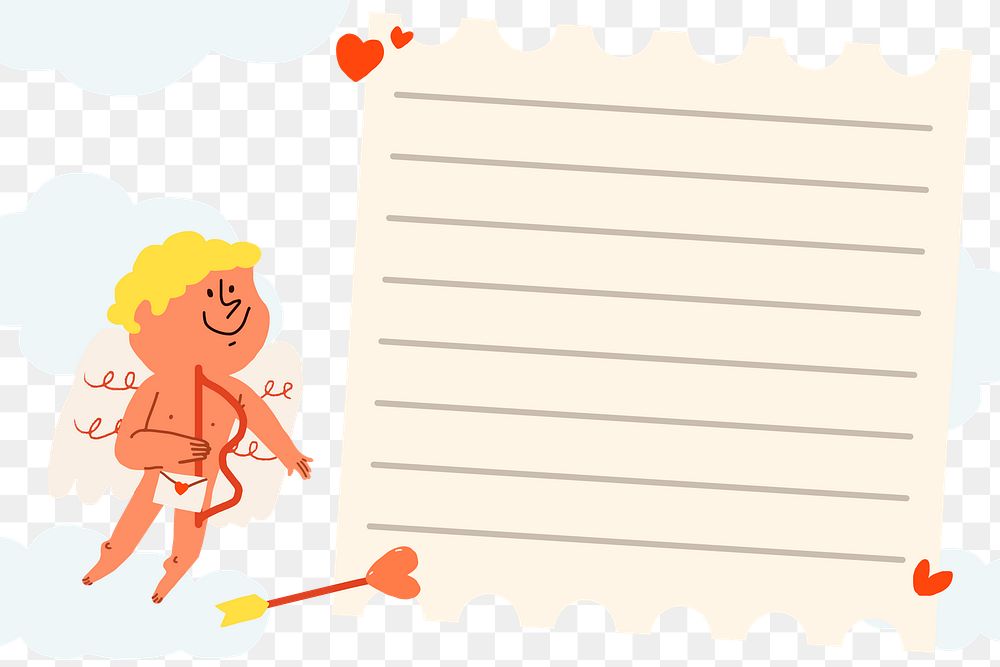 Cupid background png transparent, Valentine&rsquo;s note paper doodle