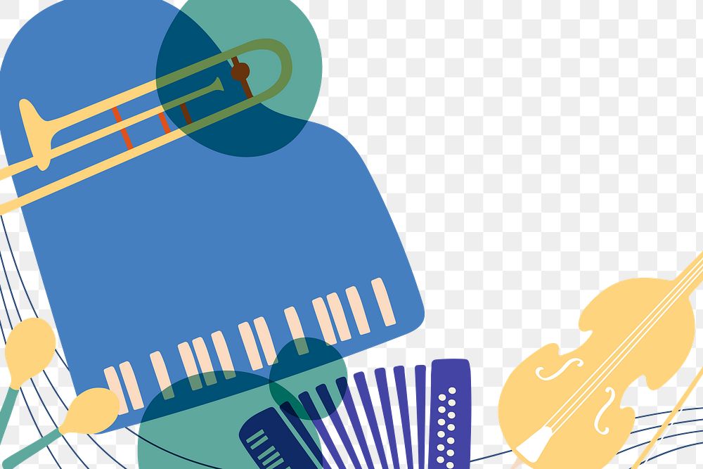 Aesthetic jazz png border background, musical instrument in blue