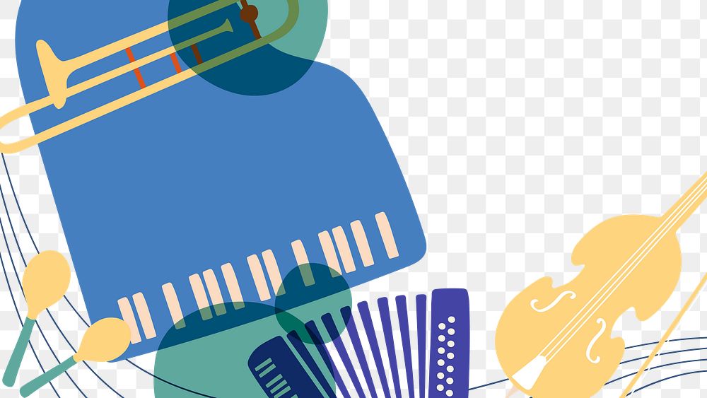 Blue aesthetic border png background, musical instrument in retro design