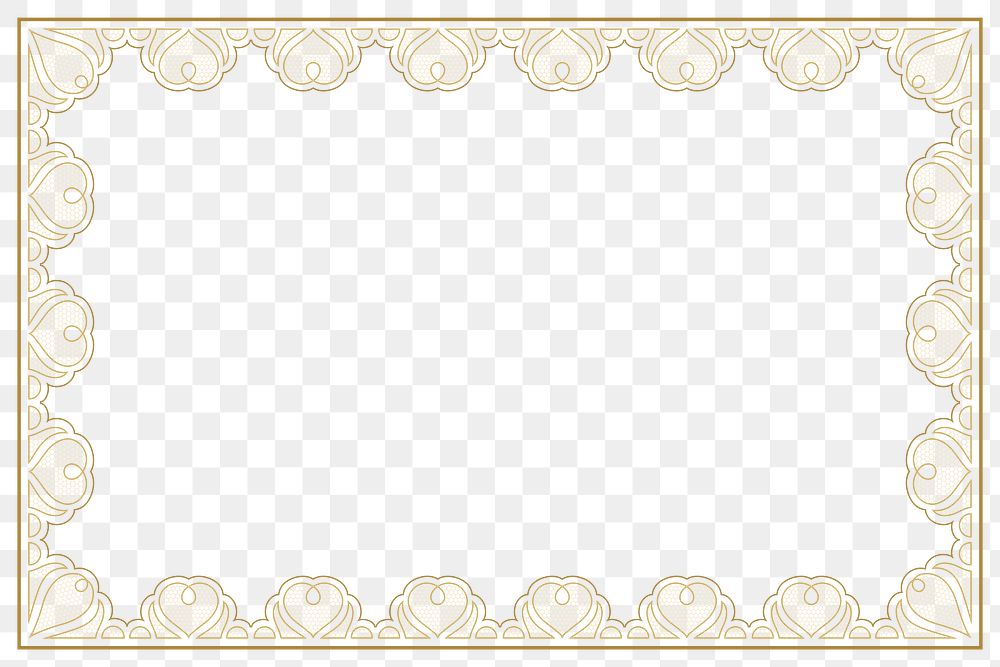 Lace heart frame png transparent, gold feminine fabric design