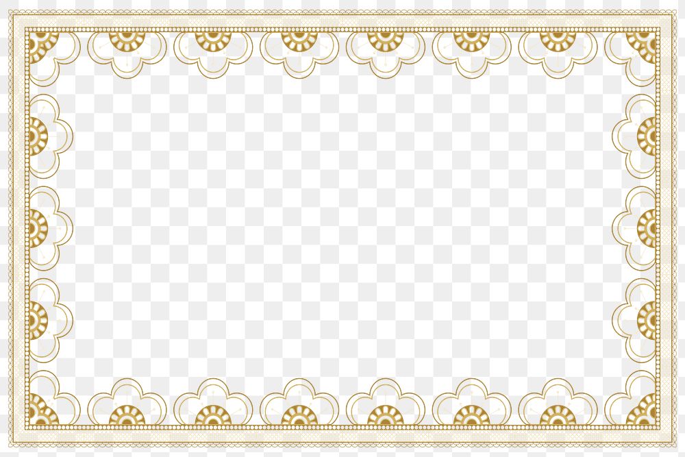Lace floral frame png transparent, gold elegant fabric design