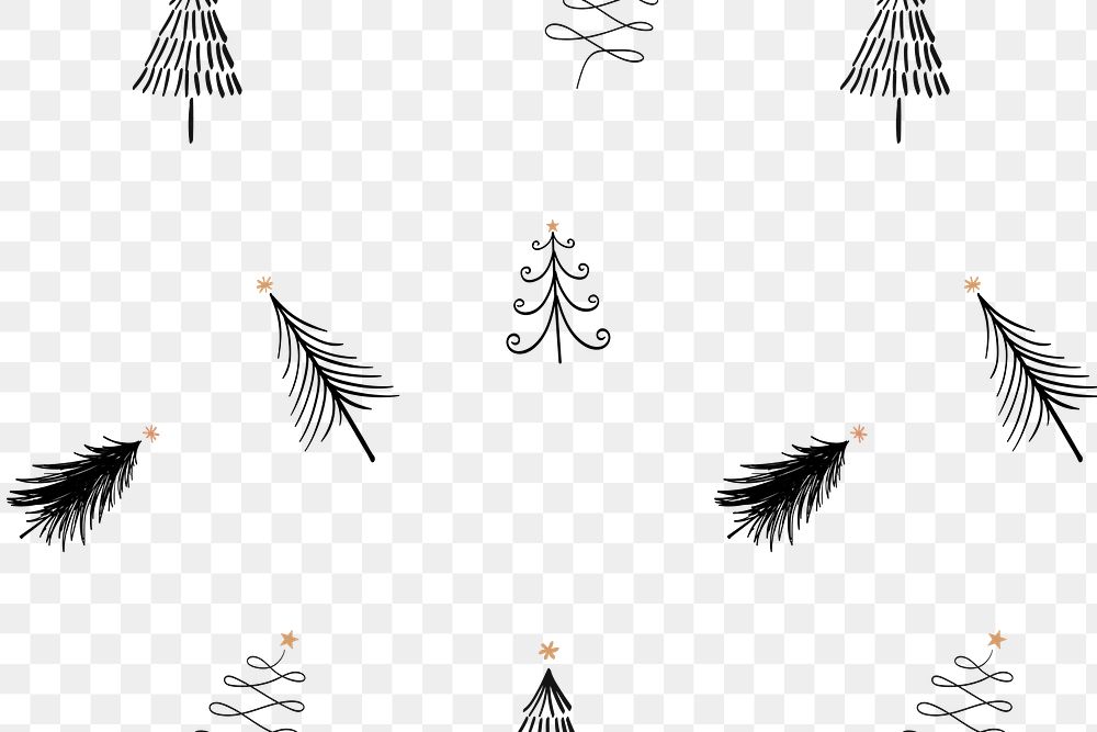 Christmas tree png background, festive pattern in doodle black design
