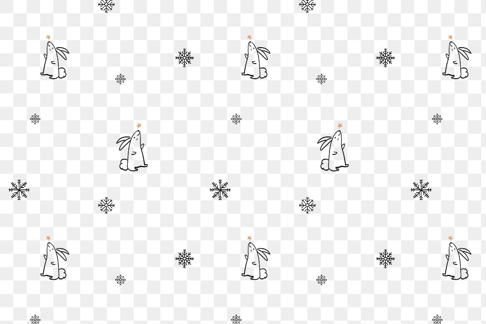 Christmas pattern png background, cute winter bunny doodle in black