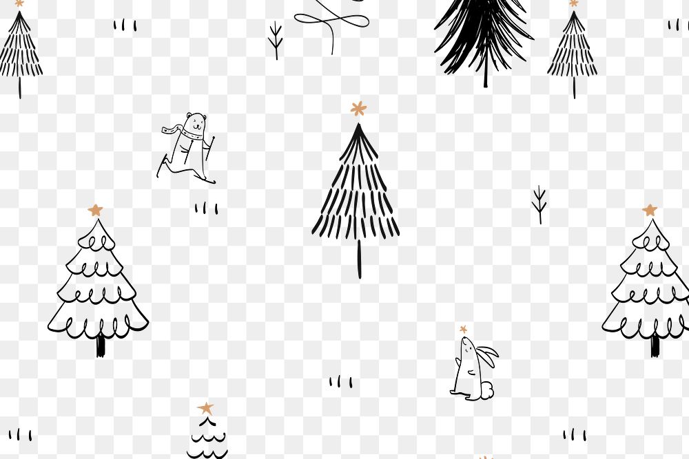 Christmas doodle png background, cute polar bear animal pattern in color
