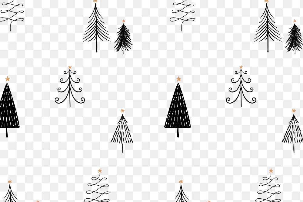 Christmas tree png background, cute doodle pattern in black