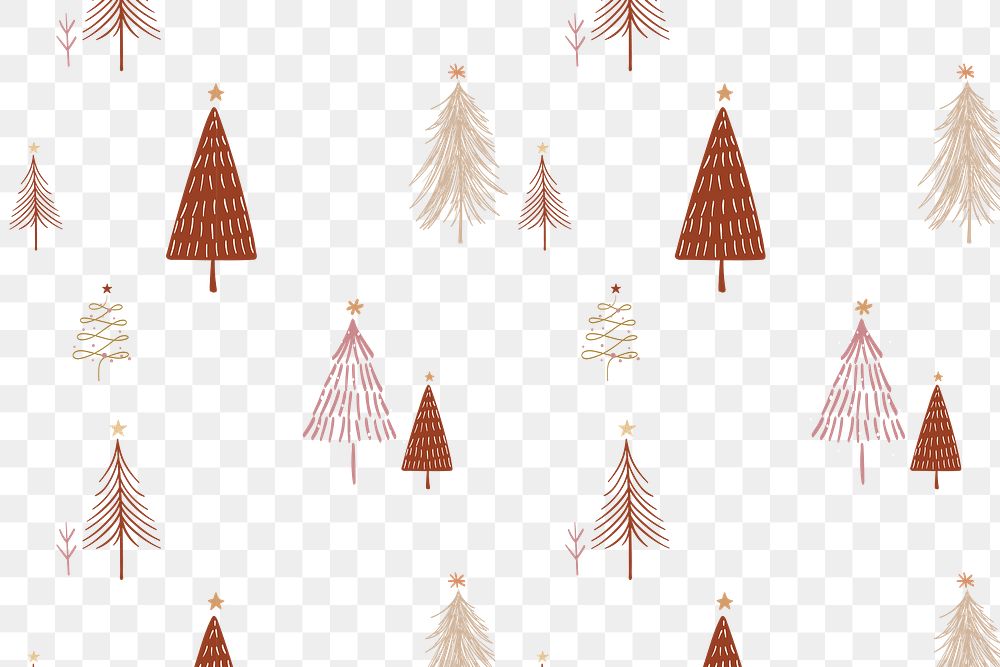 Christmas tree png background, festive pattern in doodle brown design