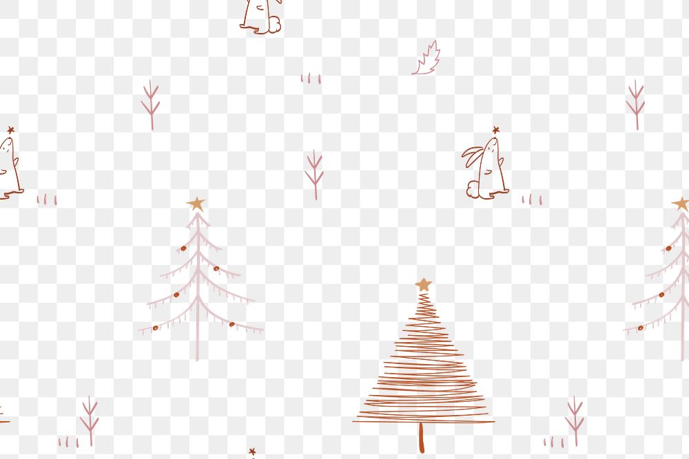 Christmas doodle png background, cute bunny animal pattern in brown