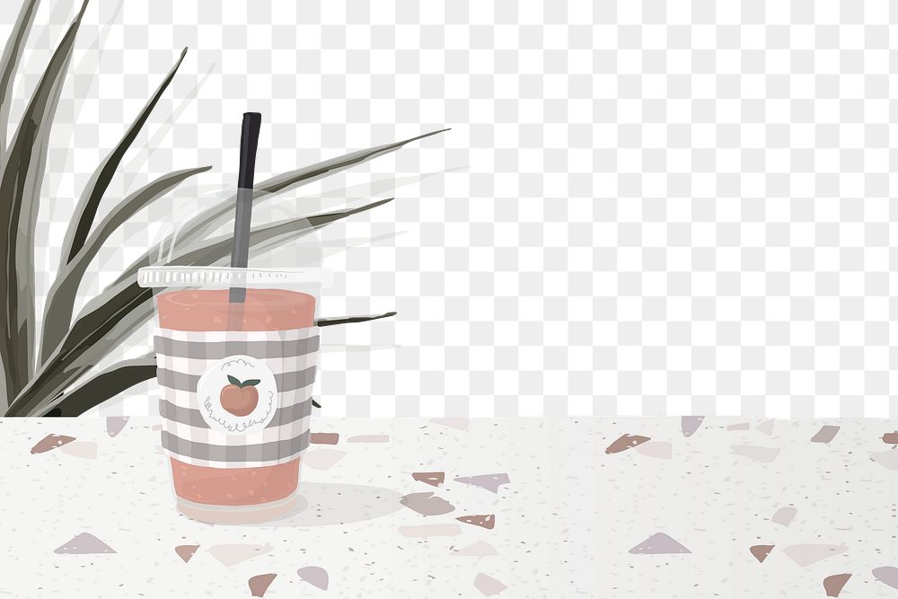 Iced tea png background, terrazzo border, feminine illustration