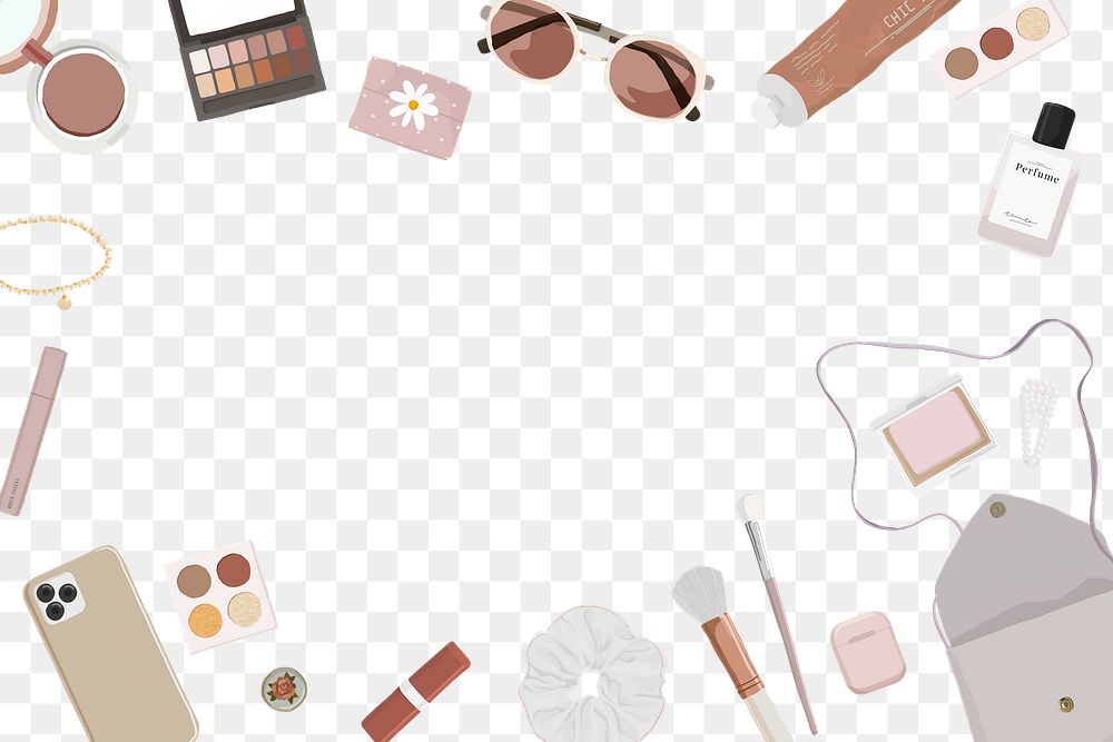 Pink feminine frame png transparent, beauty blogger essentials aesthetic illustration vector