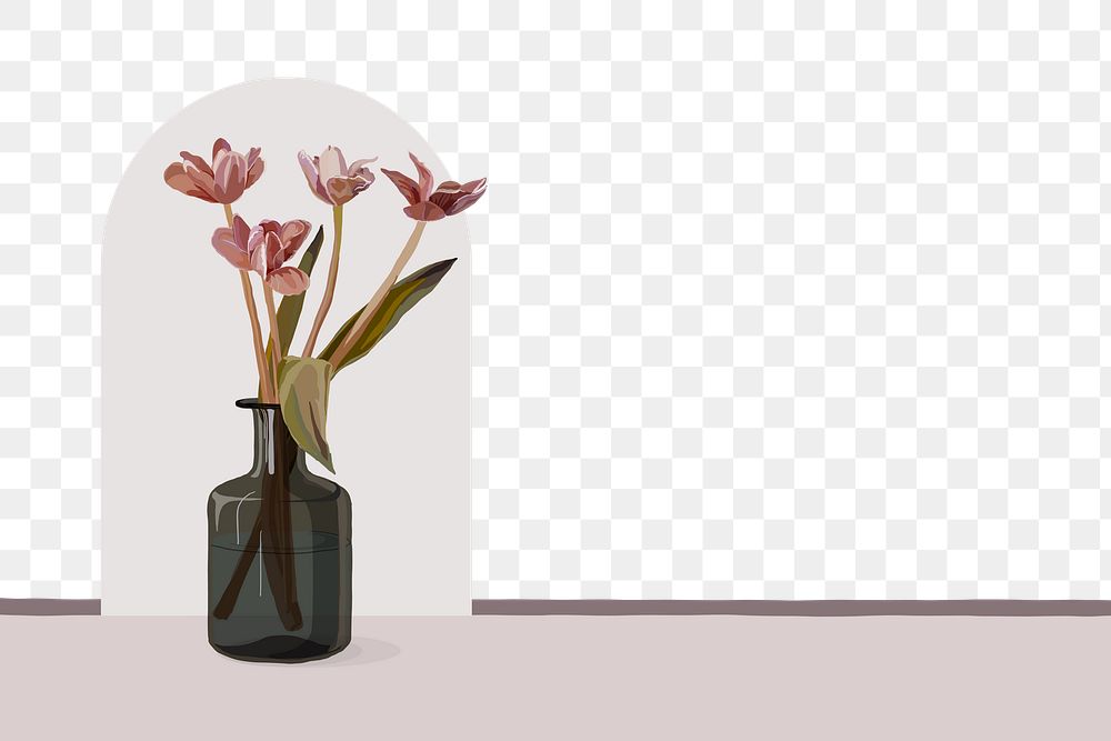 Pink flower png background, tulip border in feminine design