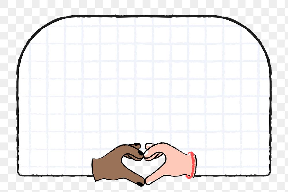 Diversity doodle png transparent background, funky frame with heart hand