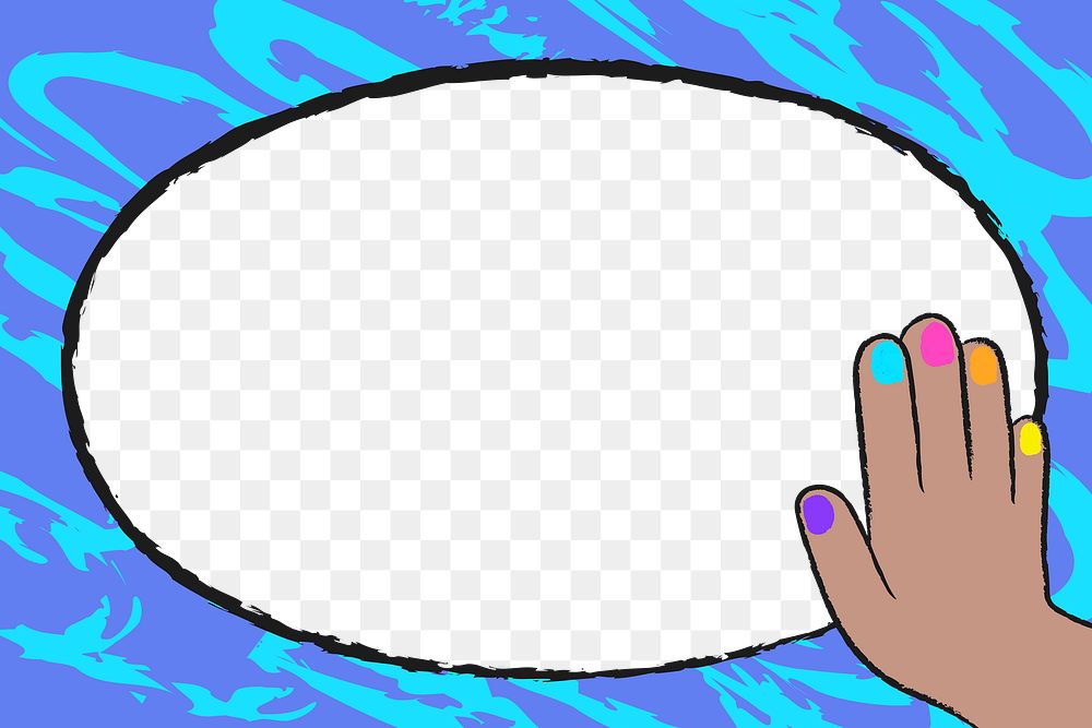 Blue funky png frame transparent background, cute hand doodle
