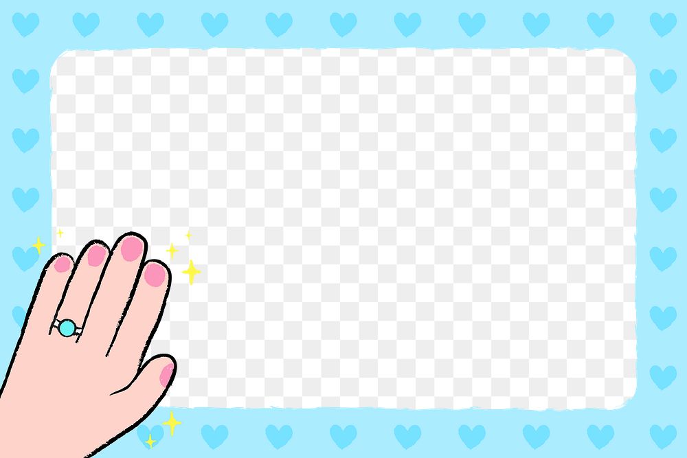 Blue doodle png frame transparent background, cute feminine hand