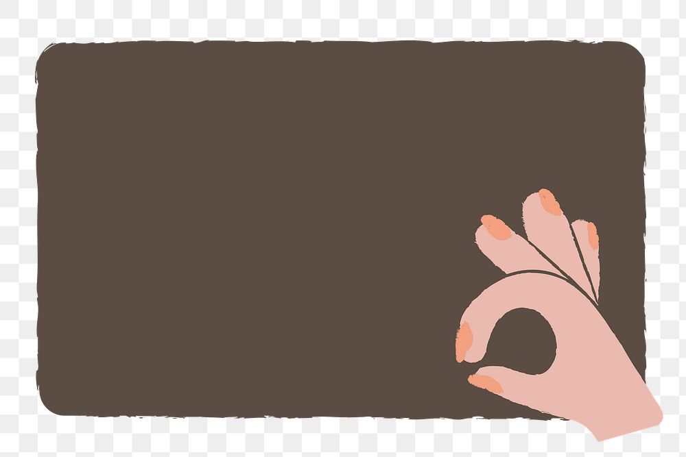 Brown doodle png frame background, ok hand gesture in transparent design