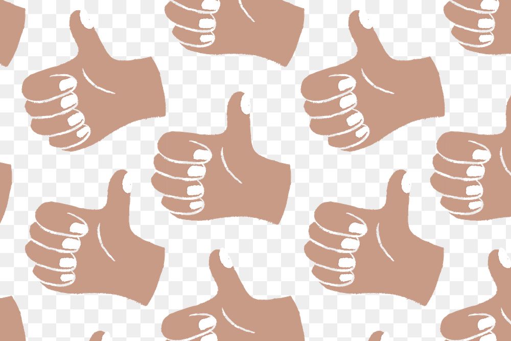 Thumbs up background png transparent, hand doodle pattern in brown
