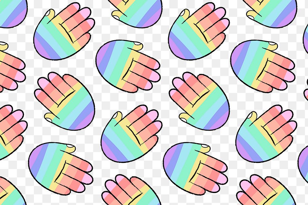 LGBTQ+ rainbow background png transparent, hand doodle pattern